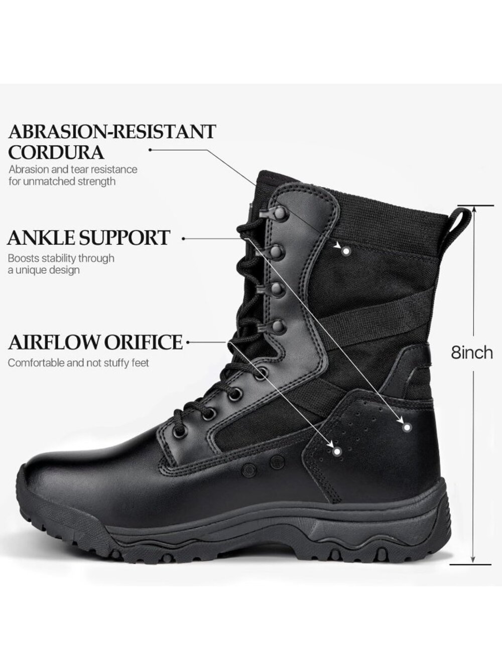 Men's Black Suede Leather Lightweight Durable Military Work Tactical Boots - Picture 2 of 6